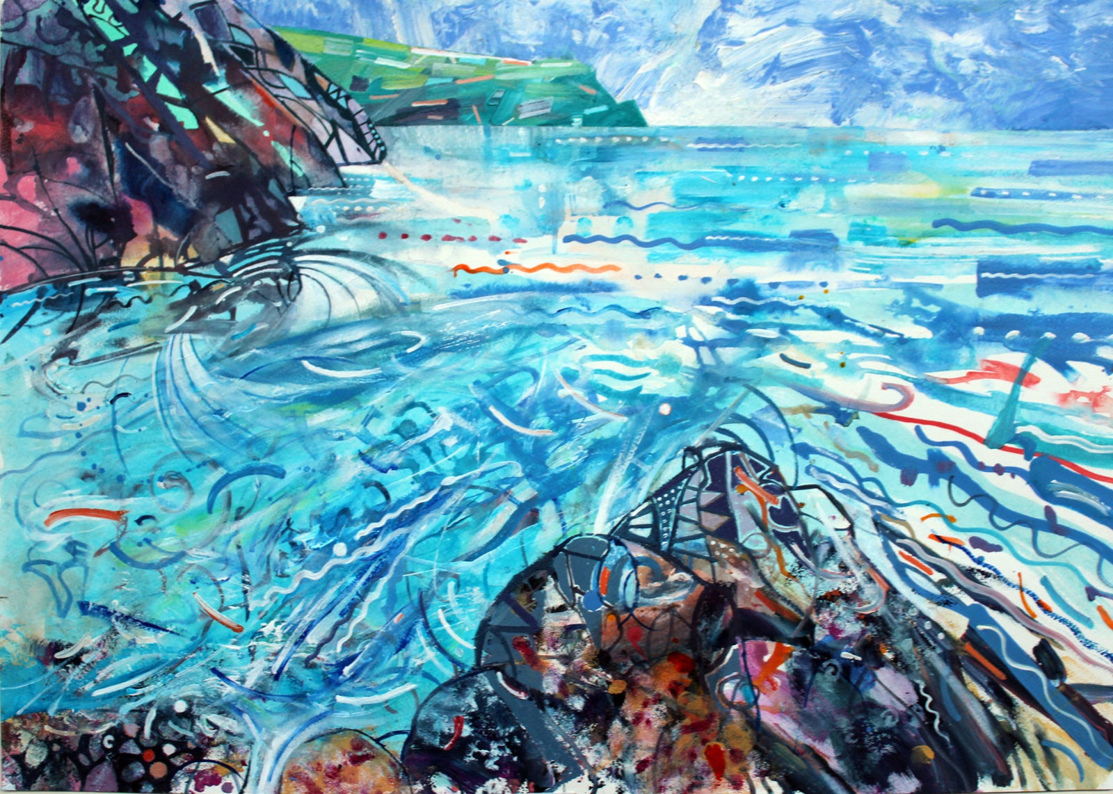 David Wiseman RWS, Rough Sea, On the Rocks, Near Hope Cove