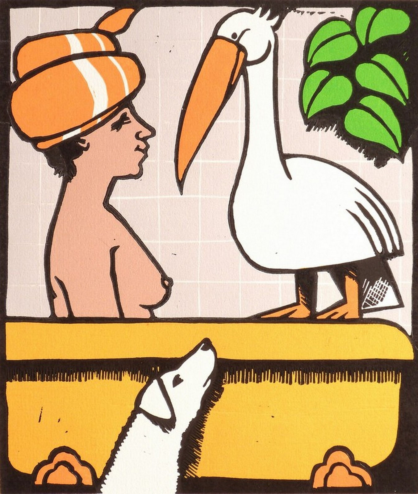 Frans Wesselman RE, Woman With Dog And Pelican
