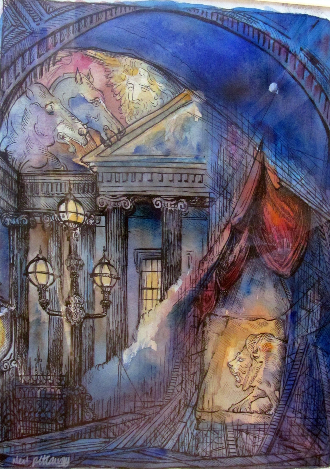 Neil Pittaway RWS RE, Assyrian Lion at the British Museum London