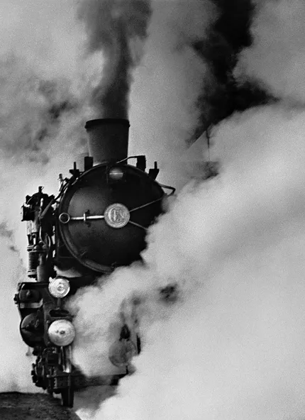 René Groebli, Ausschnitt, Dampfende Lok (#559) Magie der Schiene, vintage, 1949