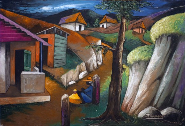 Jacques - Enguerrand Gourgue, Untitled (Nocturnal Landscape depiction man in Yellow Hat)