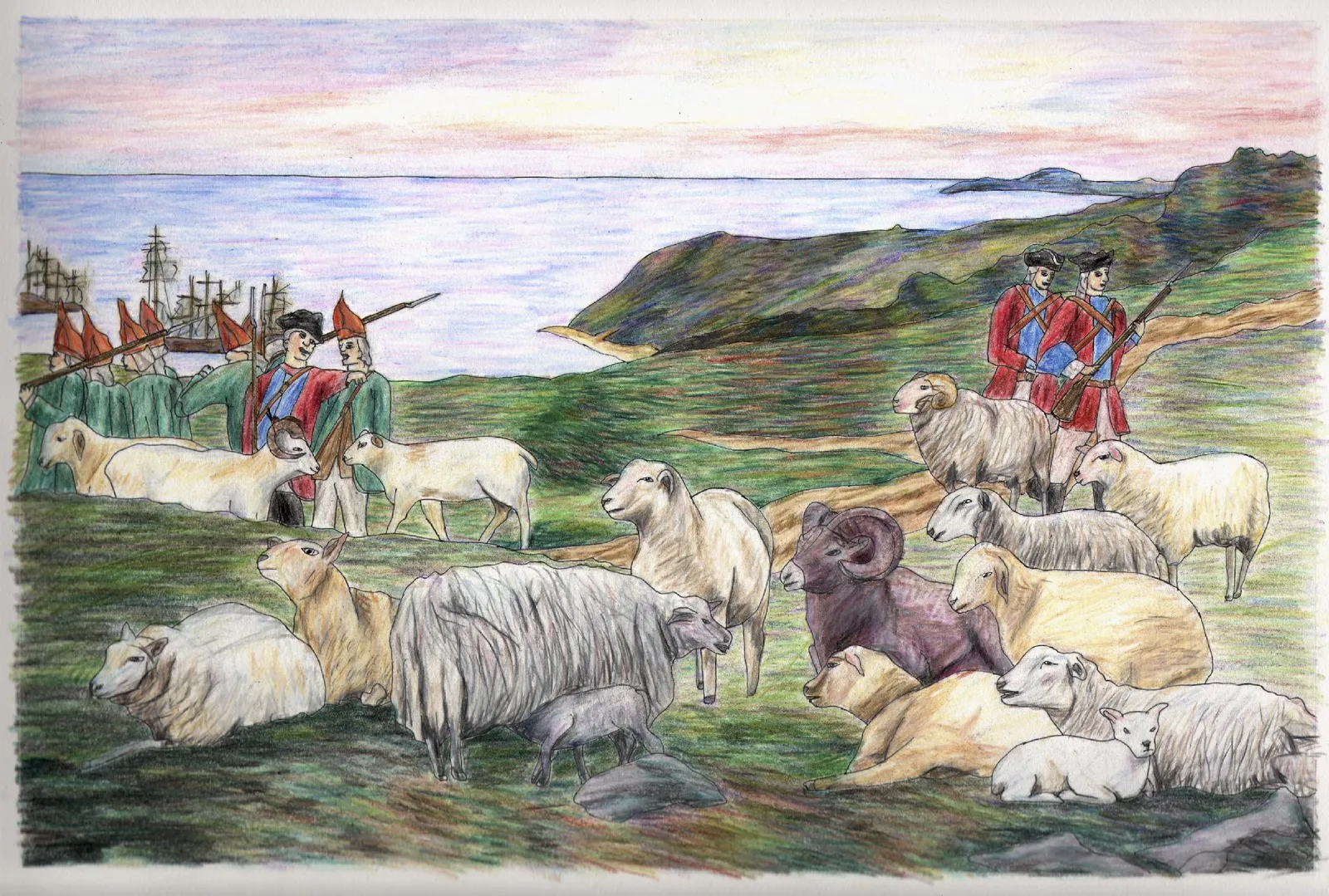 Mario Doucette, La Dispersion des Acadiens (d'après Henri Beau), 2017