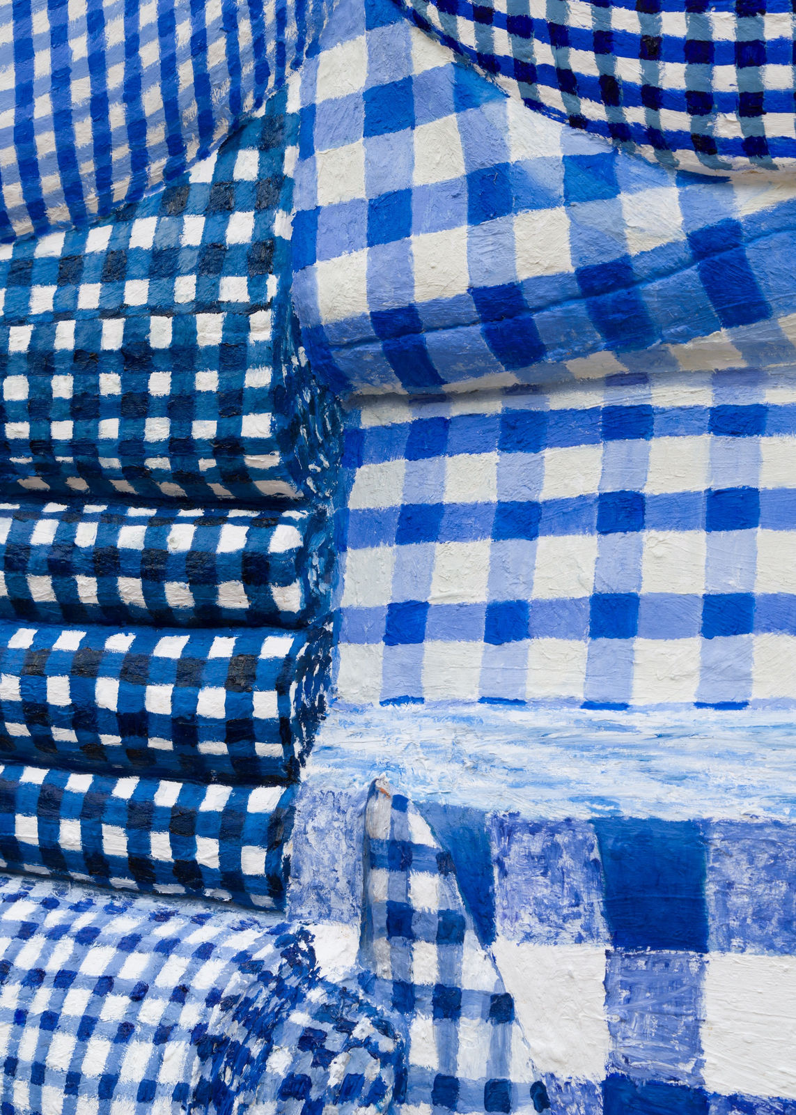 Gina Beavers, Blue gingham ottoman stack, 2024