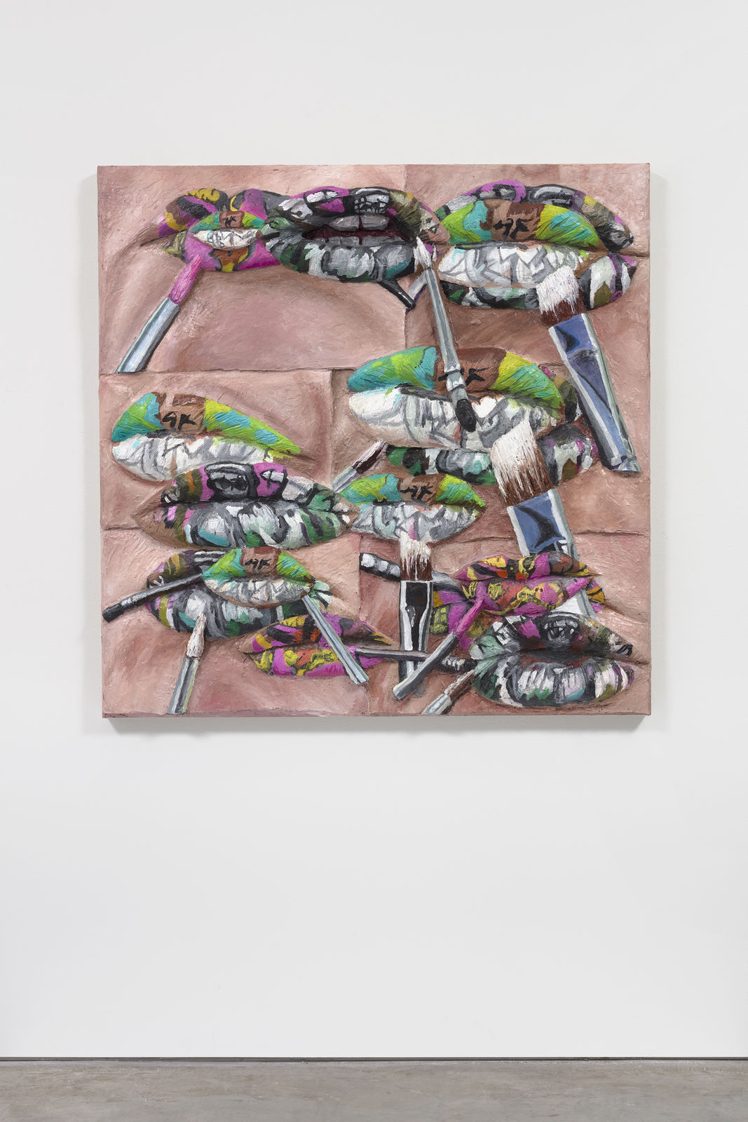 Gina Beavers, The DeKoonings (Woman 1 and JFK) on my lips, 2020