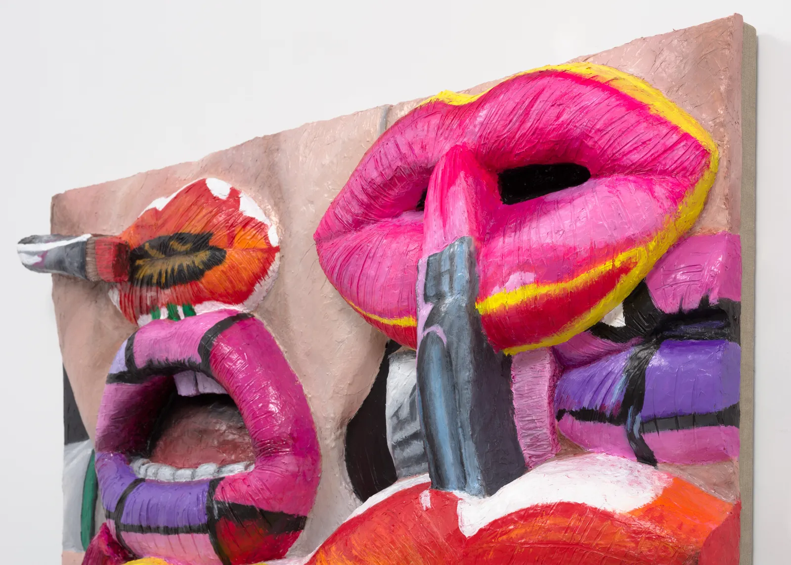Gina Beavers, Painting Georgia O'Keeffe, Rothko and Pink Mondrian on my lips, 2021