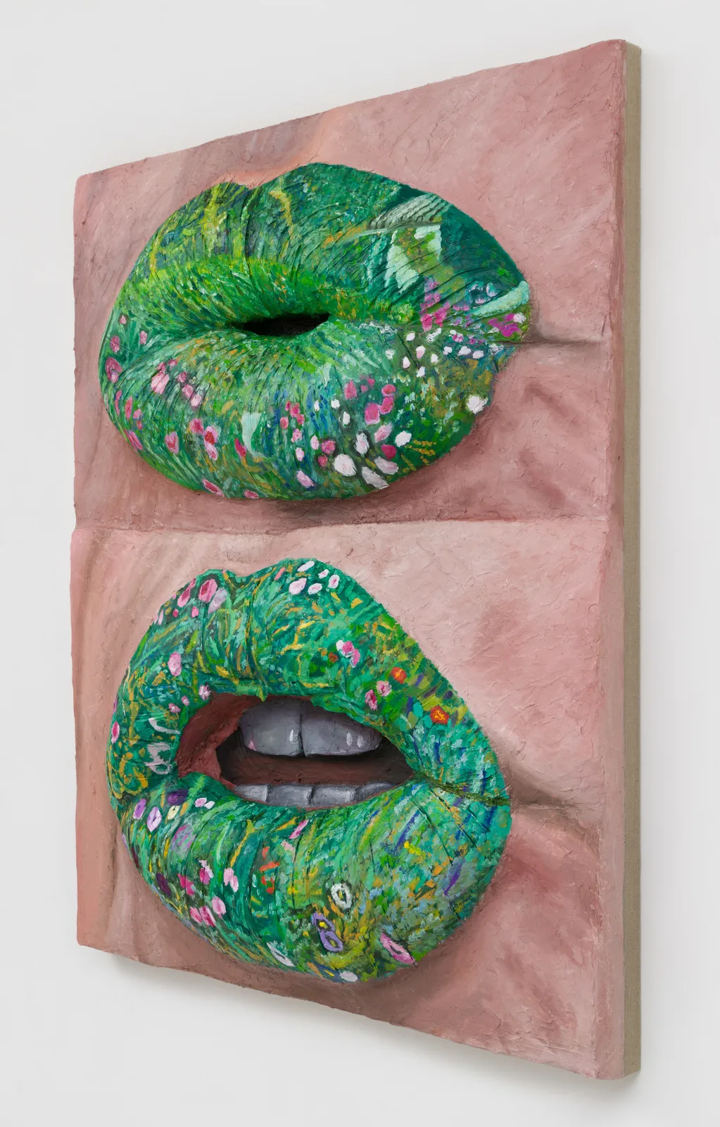 Gina Beavers, Klimt flowers on my lips, 2023