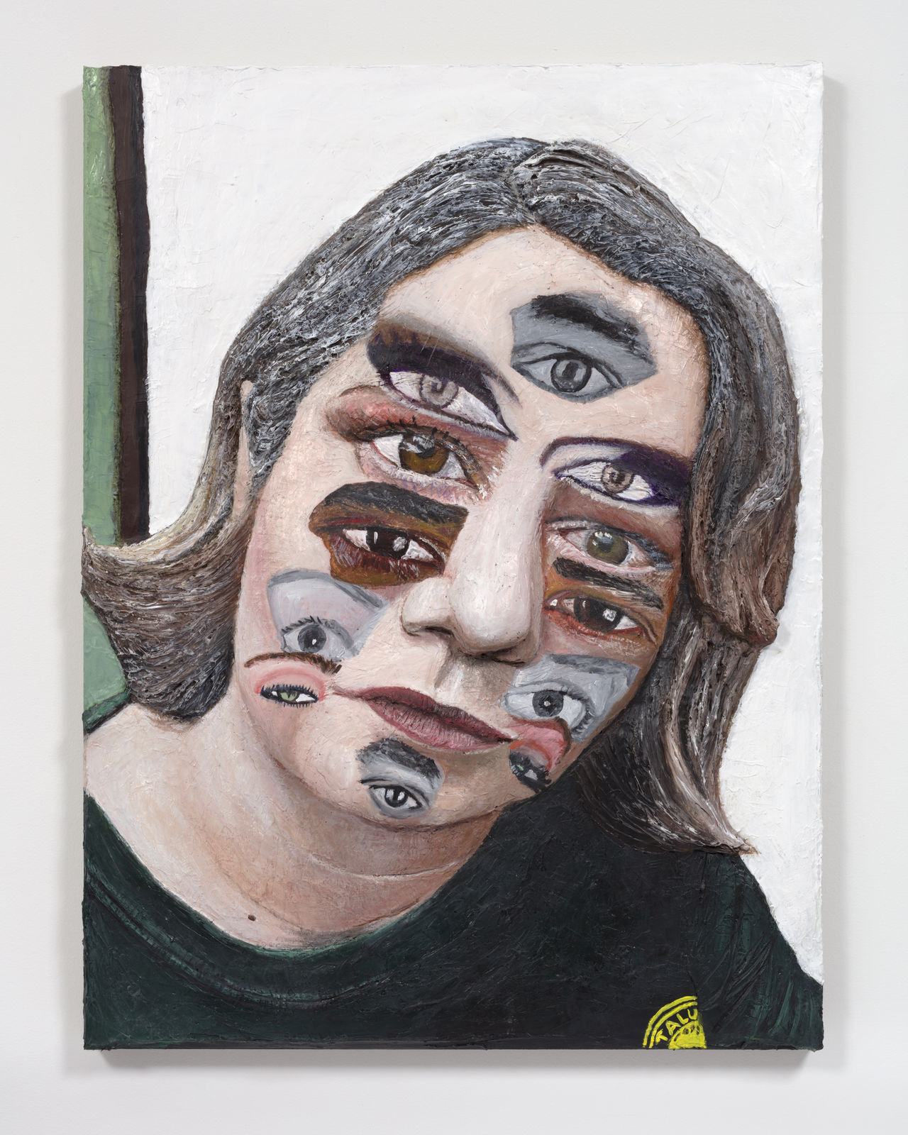 Gina Beavers, People I Admire: Mike Kelly, Ru Paul, Obama, Elaine de Kooning, Madonna, 2020