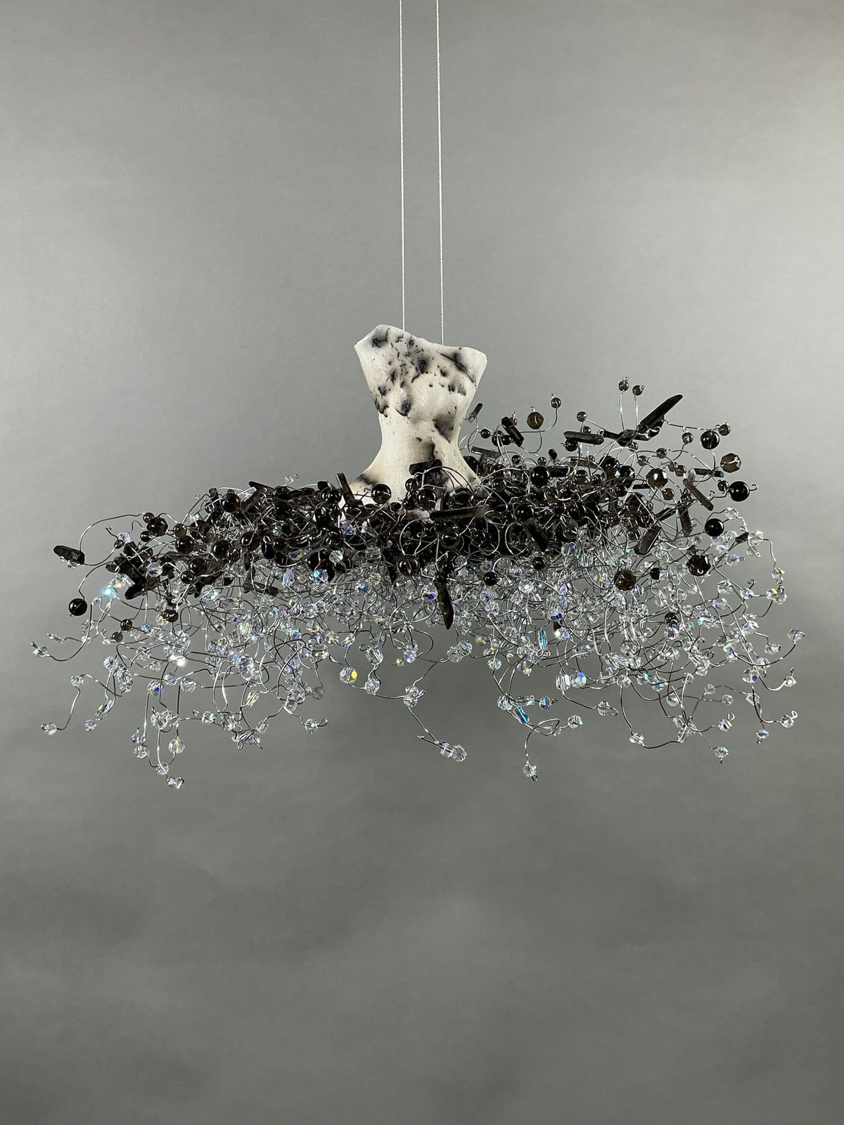 Estella Fransbergen, "Horse Hair Finish Clay Torso w/ Smokey Quartz: Suspended Shorti", 2025