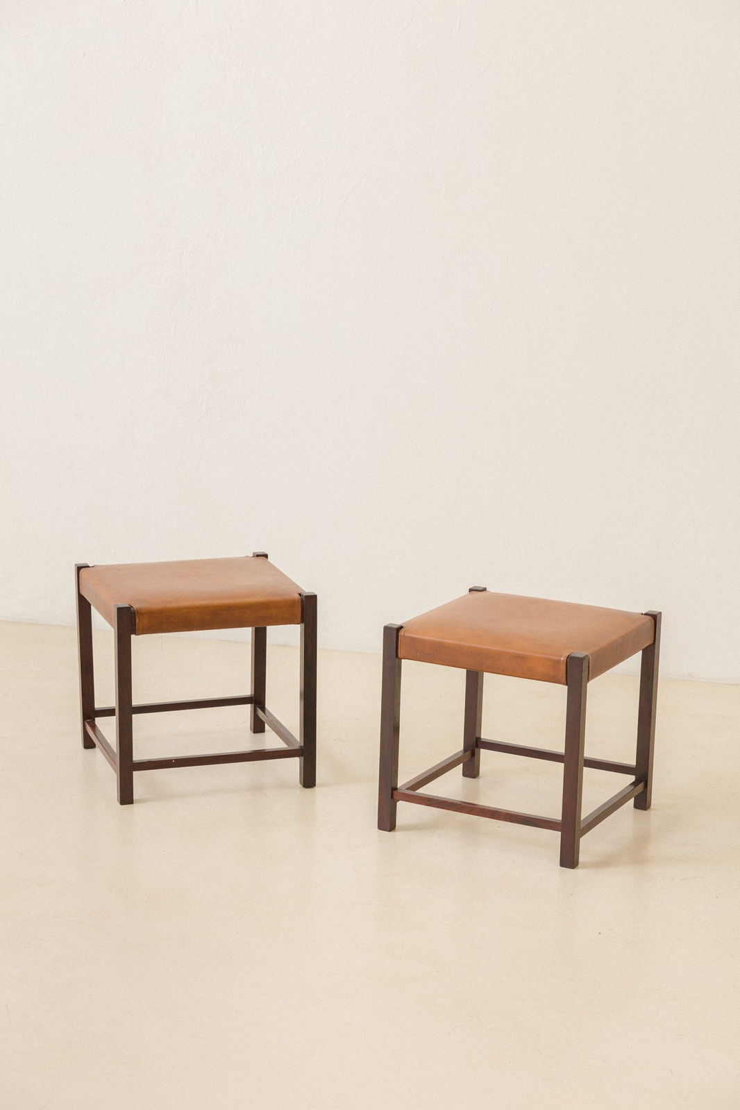 Unknown Artist, Rosewood and Leather stools (2 units), 1960s