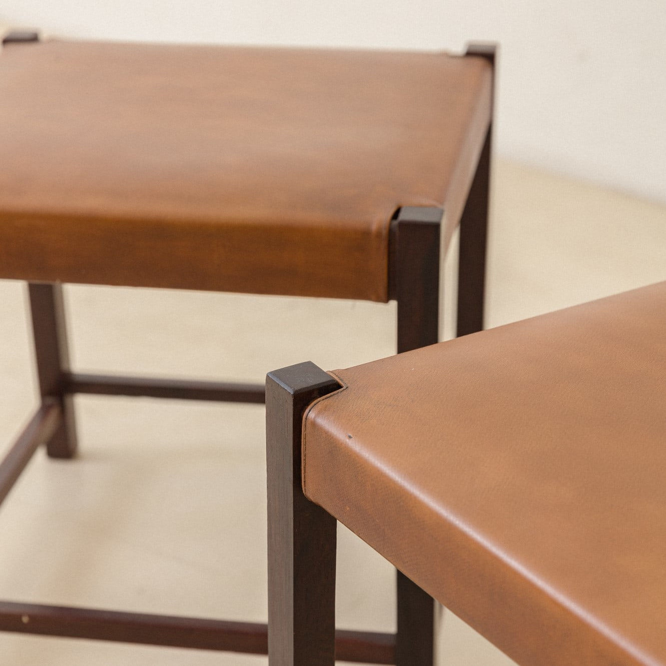 Unknown Artist, Rosewood and Leather stools (2 units), 1960s