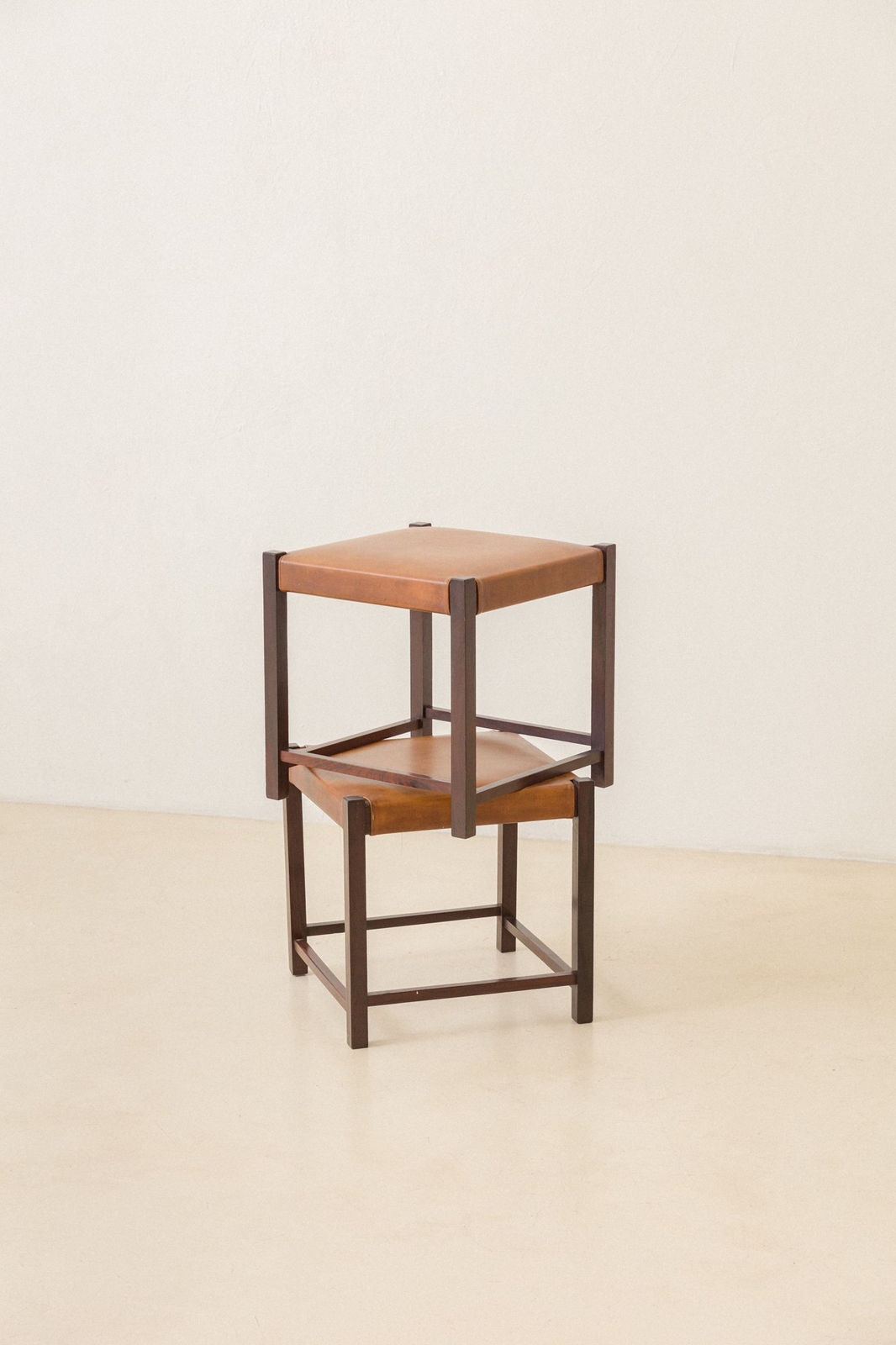 Unknown Artist, Rosewood and Leather stools (2 units), 1960s