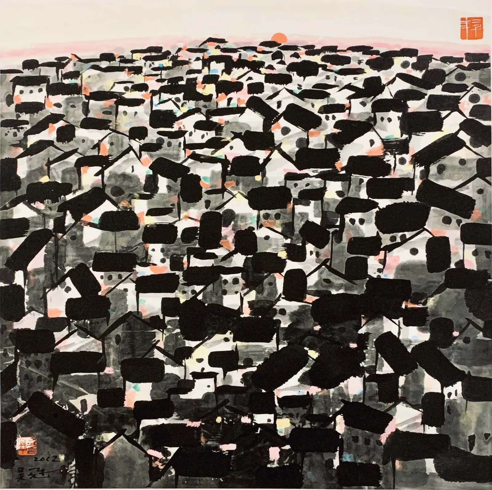 Wu Guanzhong 吳冠中, Sunset as Red as Blood 殘陽如血, 2002