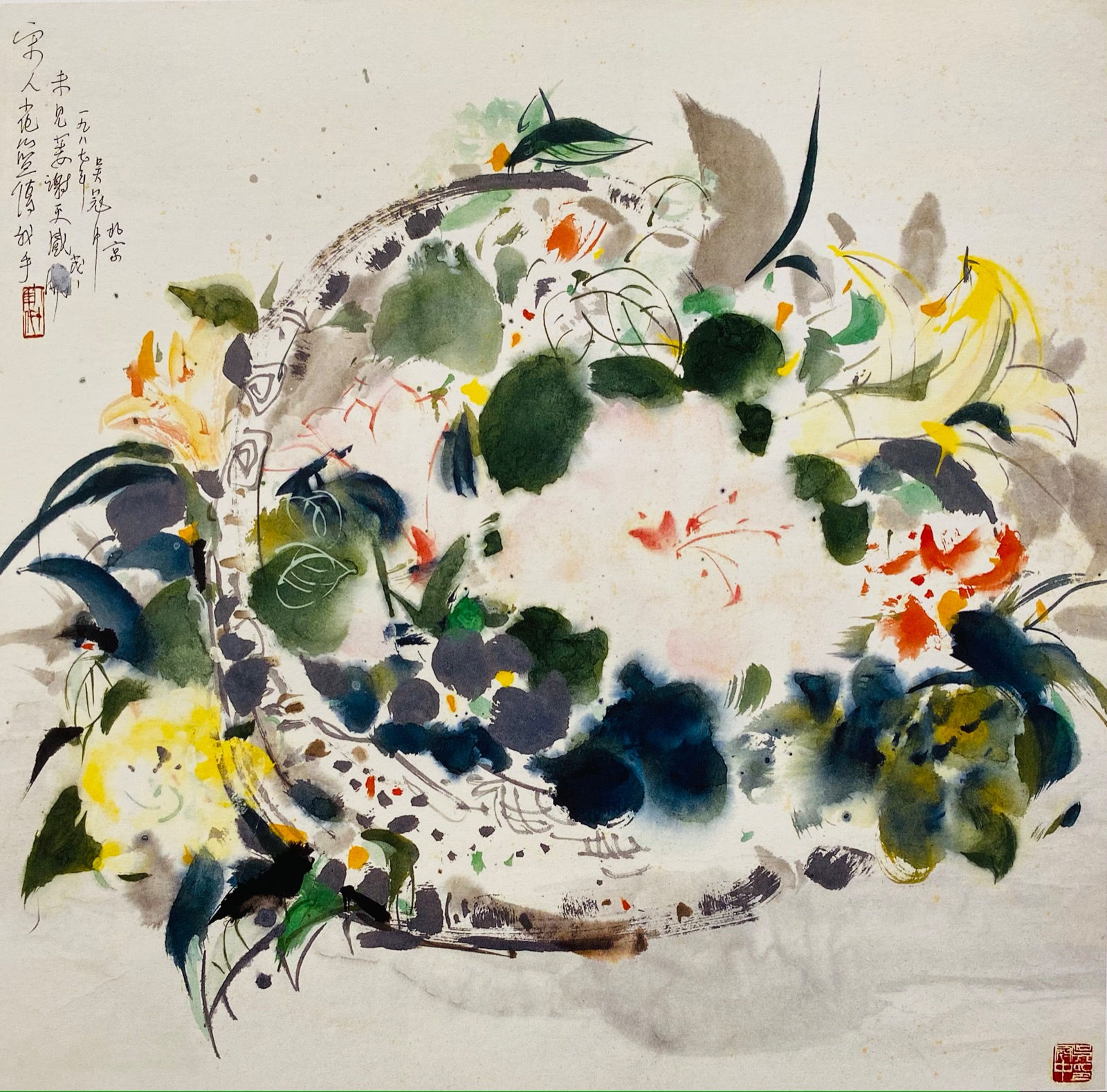 Wu Guanzhong 吳冠中, An Imitation of the Song Dynasty Flower Basket 仿宋人花籃, 1987
