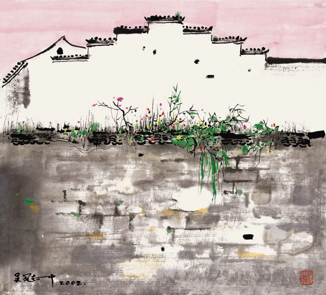 Wu Guanzhong 吳冠中, Grass on the Wall 墻頭草, 2002