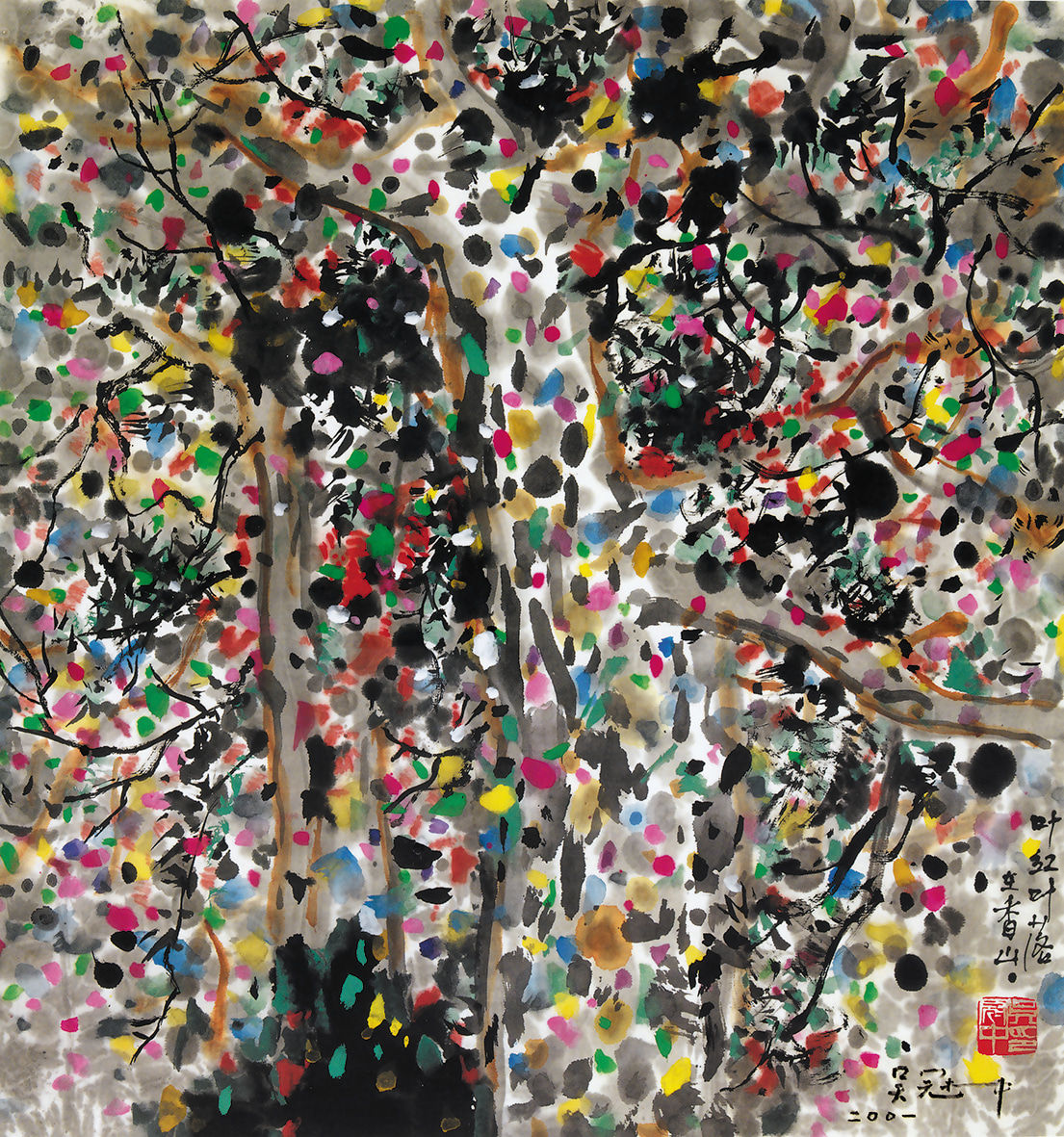 Wu Guanzhong 吳冠中, Red Leaves 紅葉, 2001