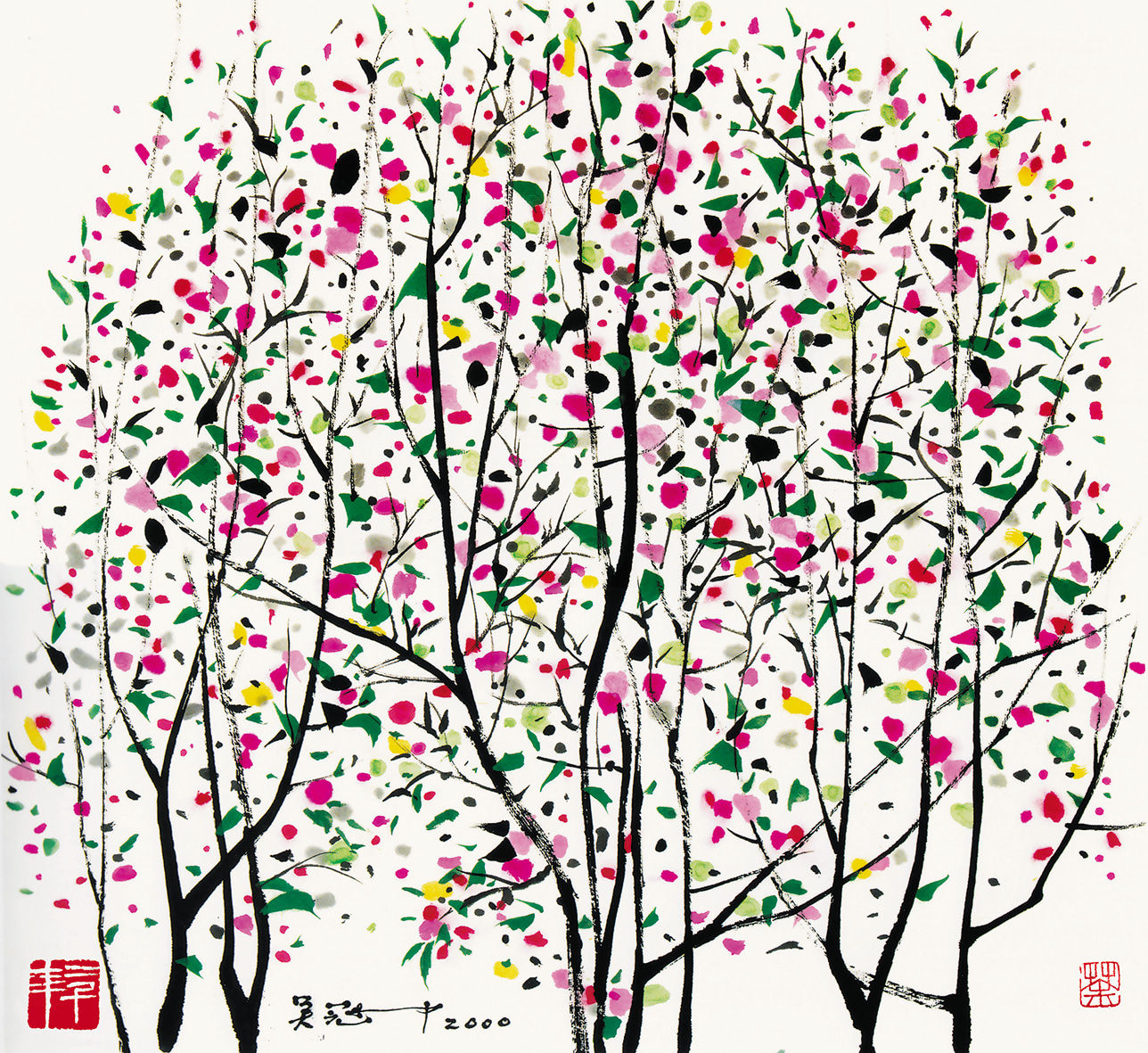 Wu Guanzhong 吳冠中, The Crabapple Flowers 海棠, 2000