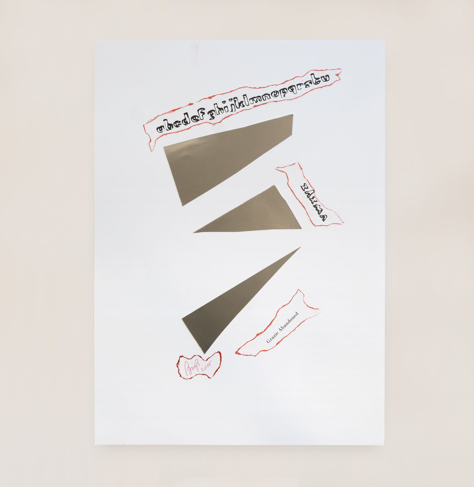 Tomaso Binga, Grazie Abandones, 2015, Shown at Brigade Gallery.