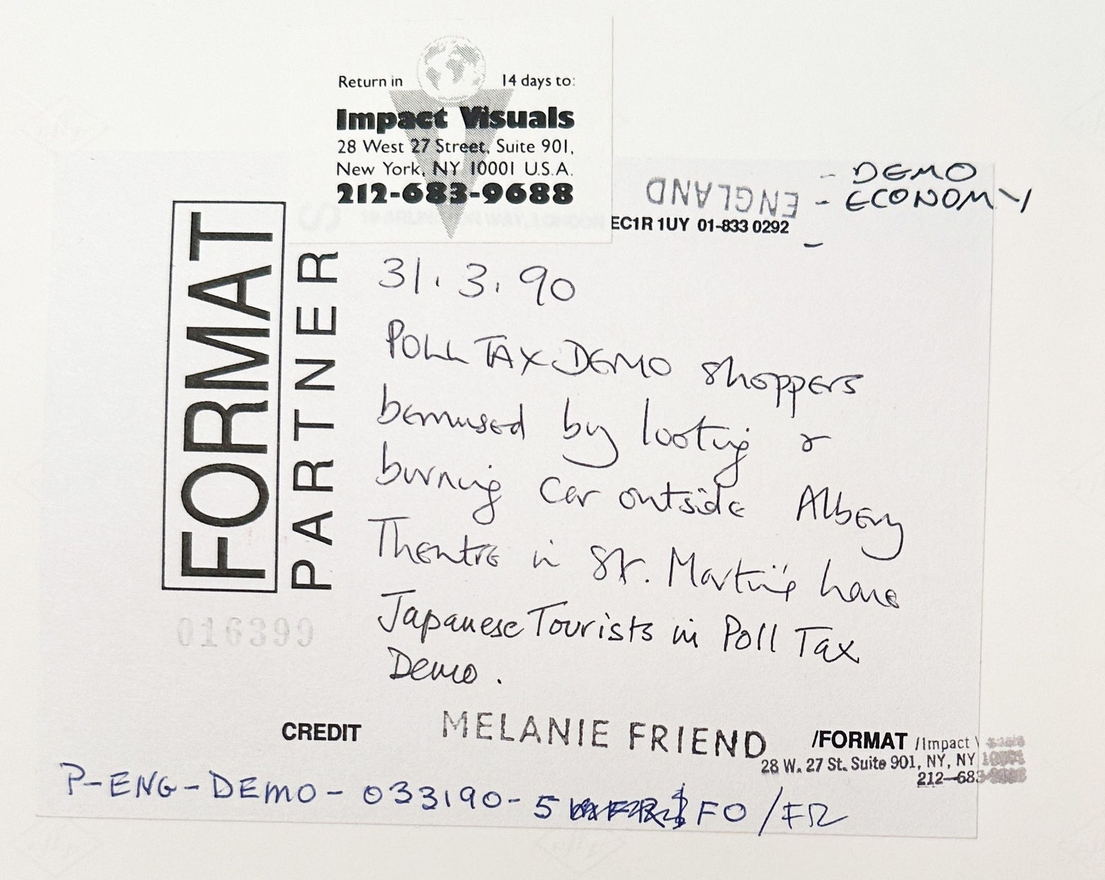 Melanie Friend, Poll Tax Riot, London (Japanese Tourists), 1990