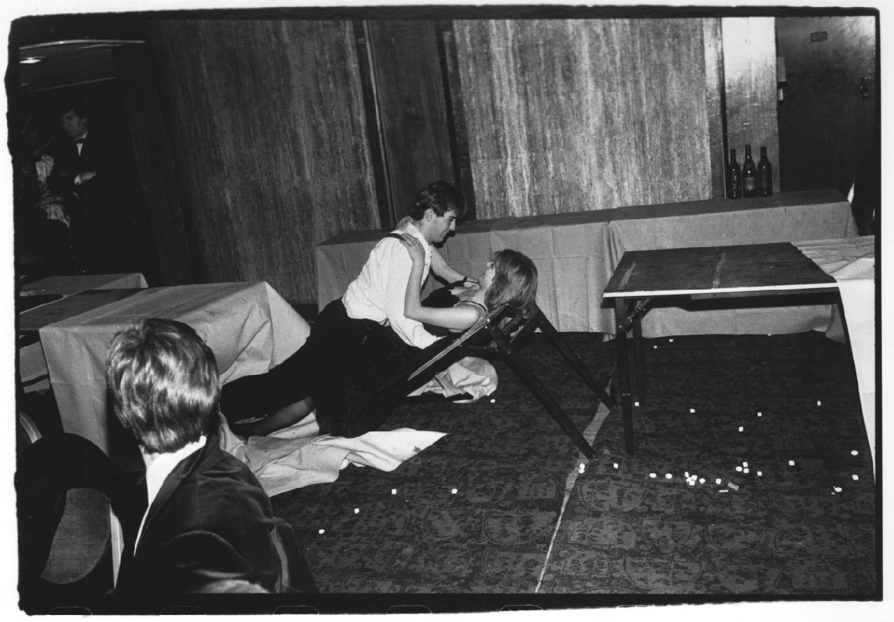 Dafydd Jones, Teenage Balls dancing on a table, Peacock Ball, London. 1983, 1983