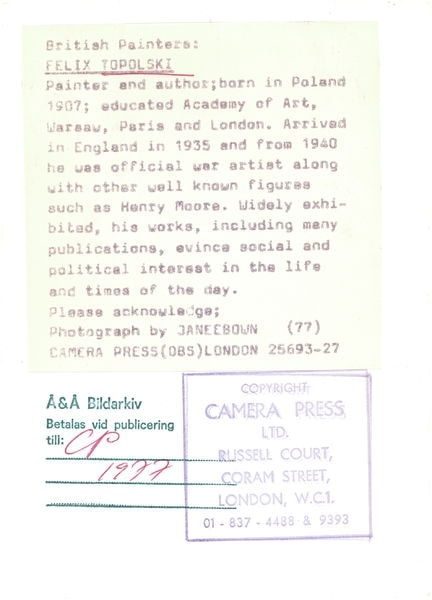 Jane Bown, Felix Topolski, 1977