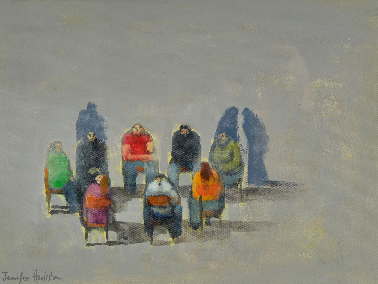 Jennifer Houliston, The Meeting with One Person Approaching and Two People Making Tea