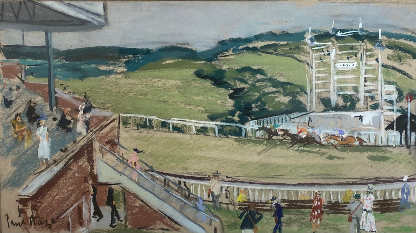 PAUL MAZE, The Winning Post, Goodwood with Figures Looking From the Grandstand,