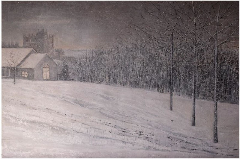 THOMAS LAMB, Blackbirds Foraging in Winter Diptych (Left Panel)