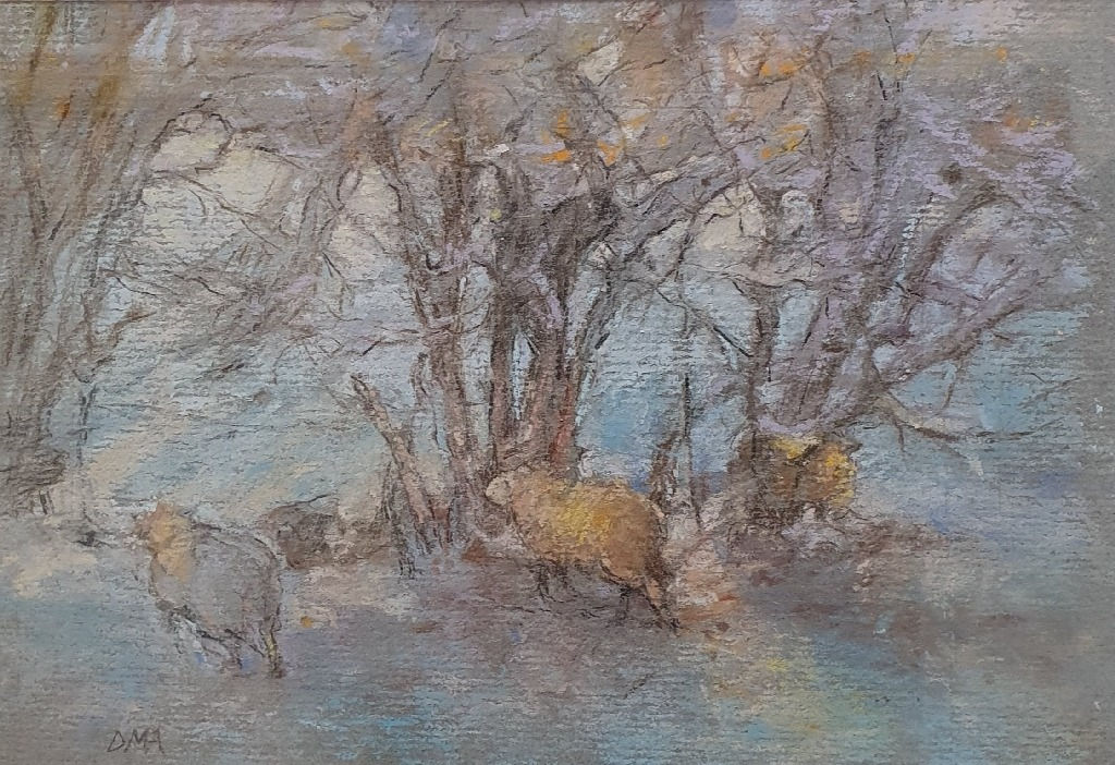 DIANA ARMFIELD, Golden Light on the Sheep and the Branches