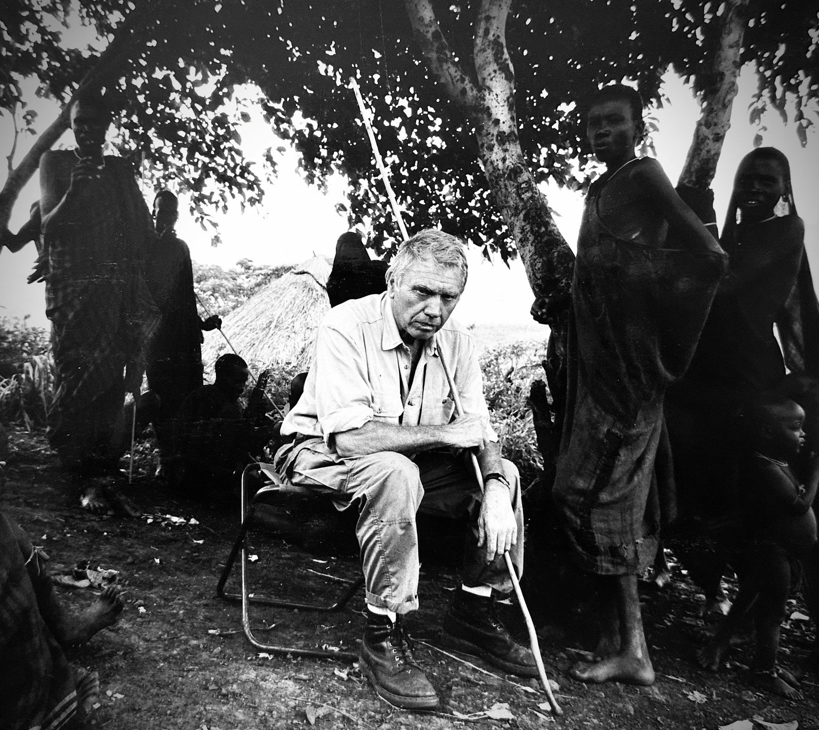 James Lindsay, Sir Don McCullin with the Mursi tribe in the Omo Valley. Ethiopia