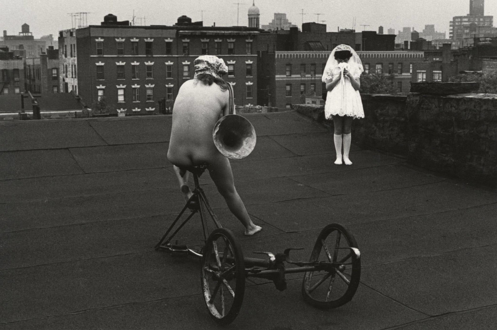 Joel-Peter Witkin, Roof (From The Contemporary Images of Woman/ First Communion Girl/ Tuba), 1973
