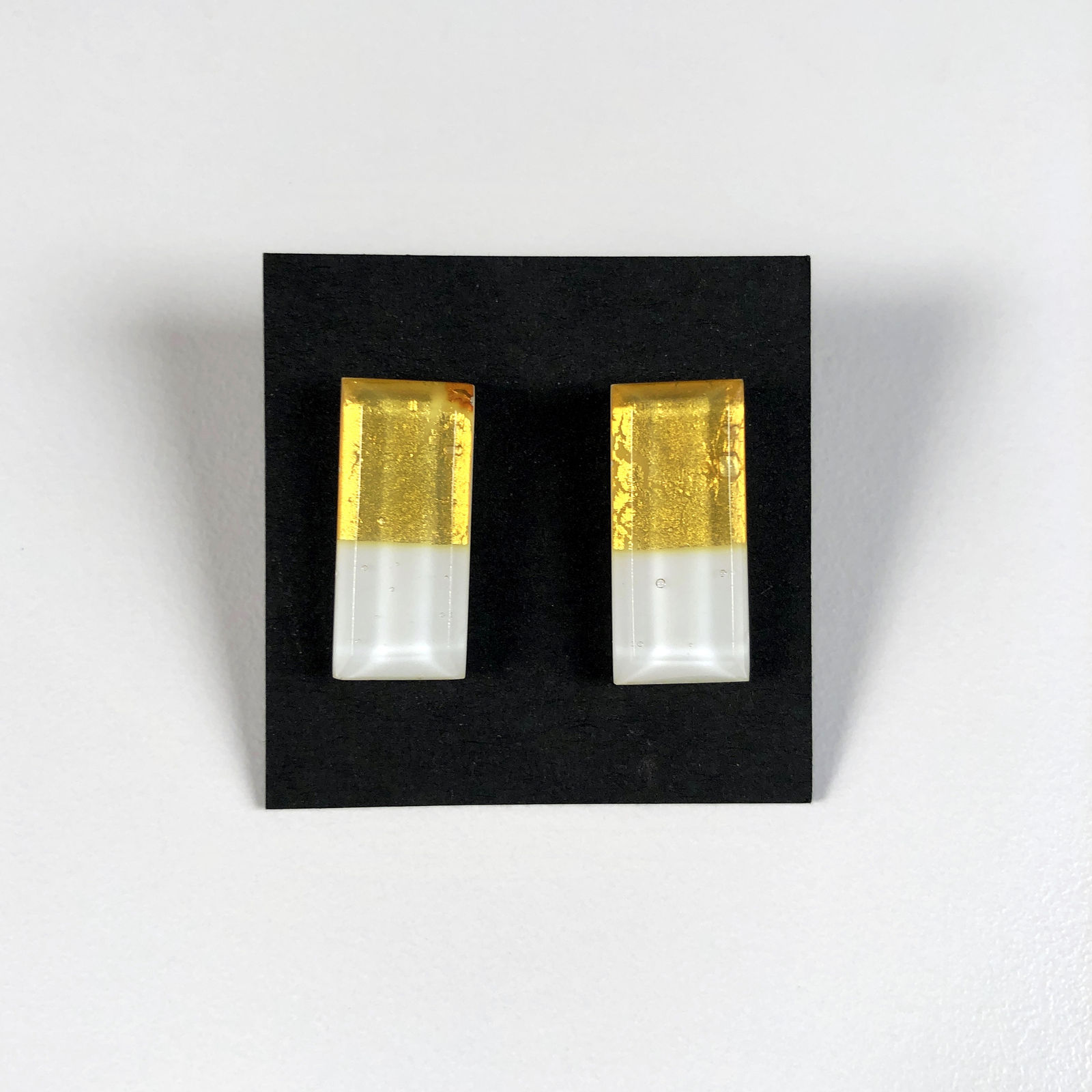 Geometric Glass Post Earrings - Gold + White