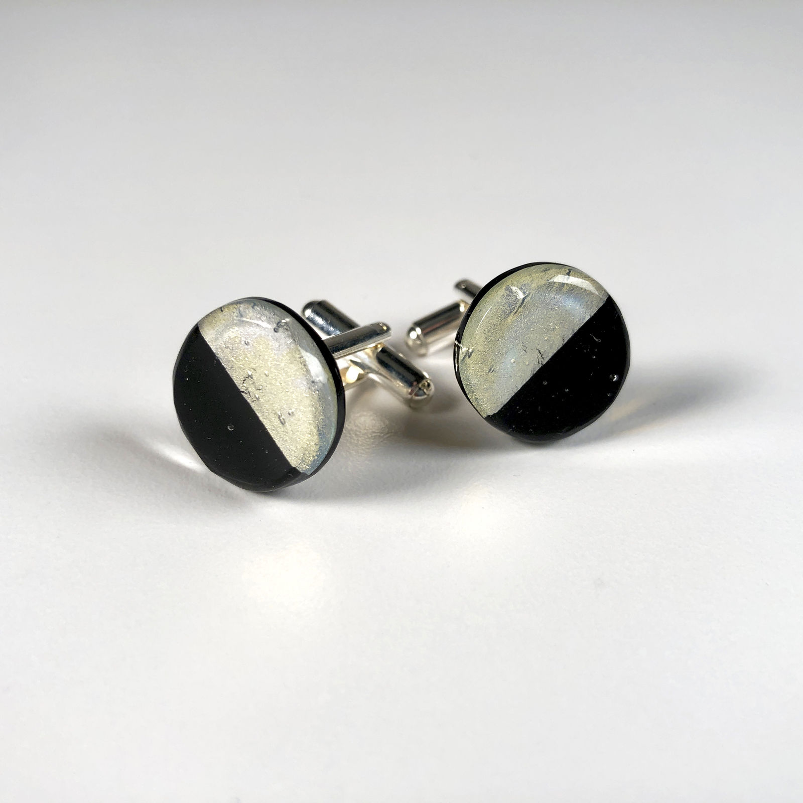 Geometric Glass Cufflinks - Black + Silver