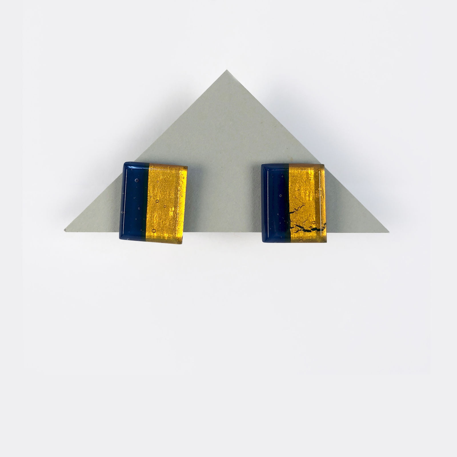 Geometric Glass Post Earrings - Blue + Gold