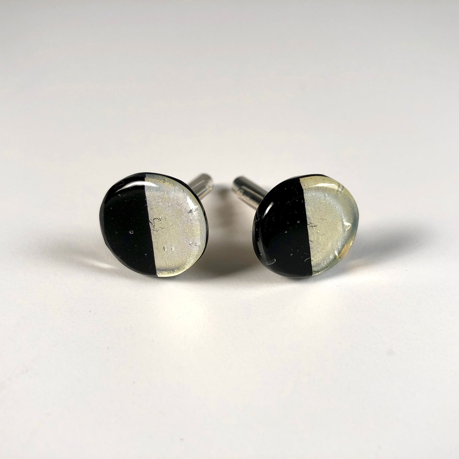 Geometric Glass Cufflinks - Black + Silver