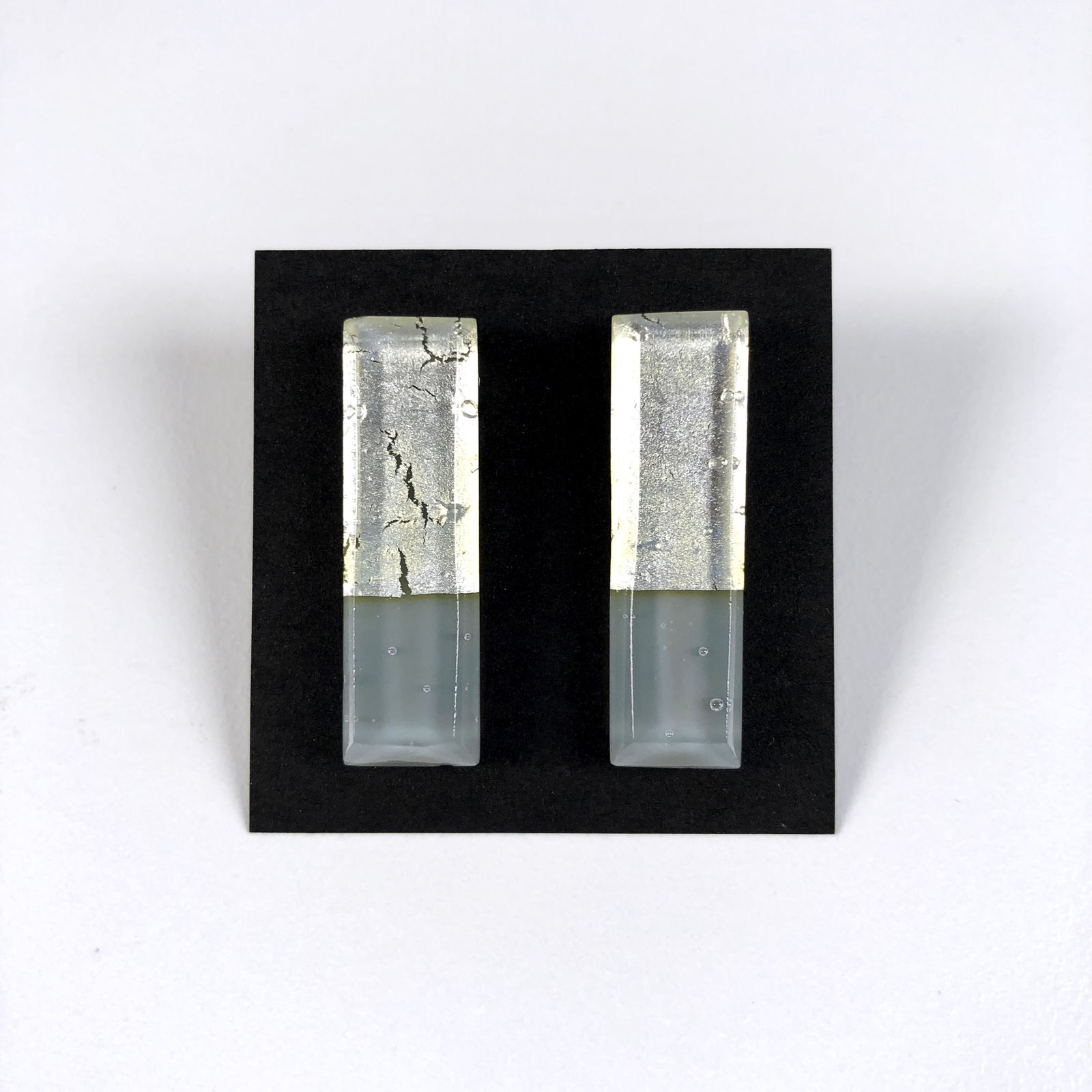 Geometric Glass Post Earrings - Silver + Gray
