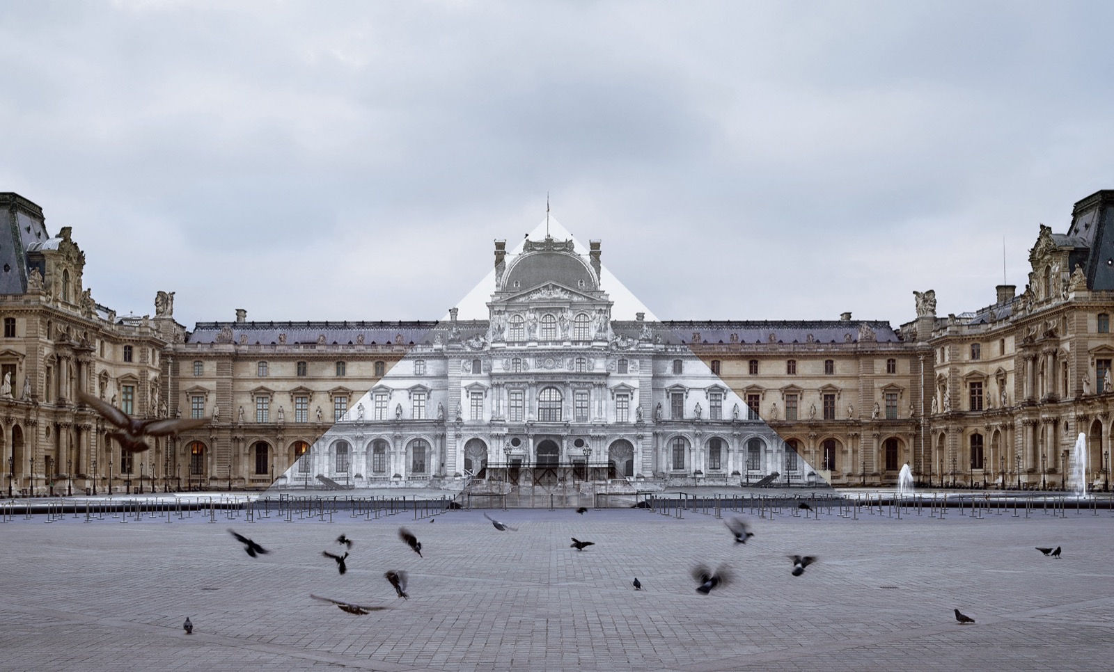 JR, JR at the Louvre, La Pyramide, 18 June 2016, 6:15 AM, 2016