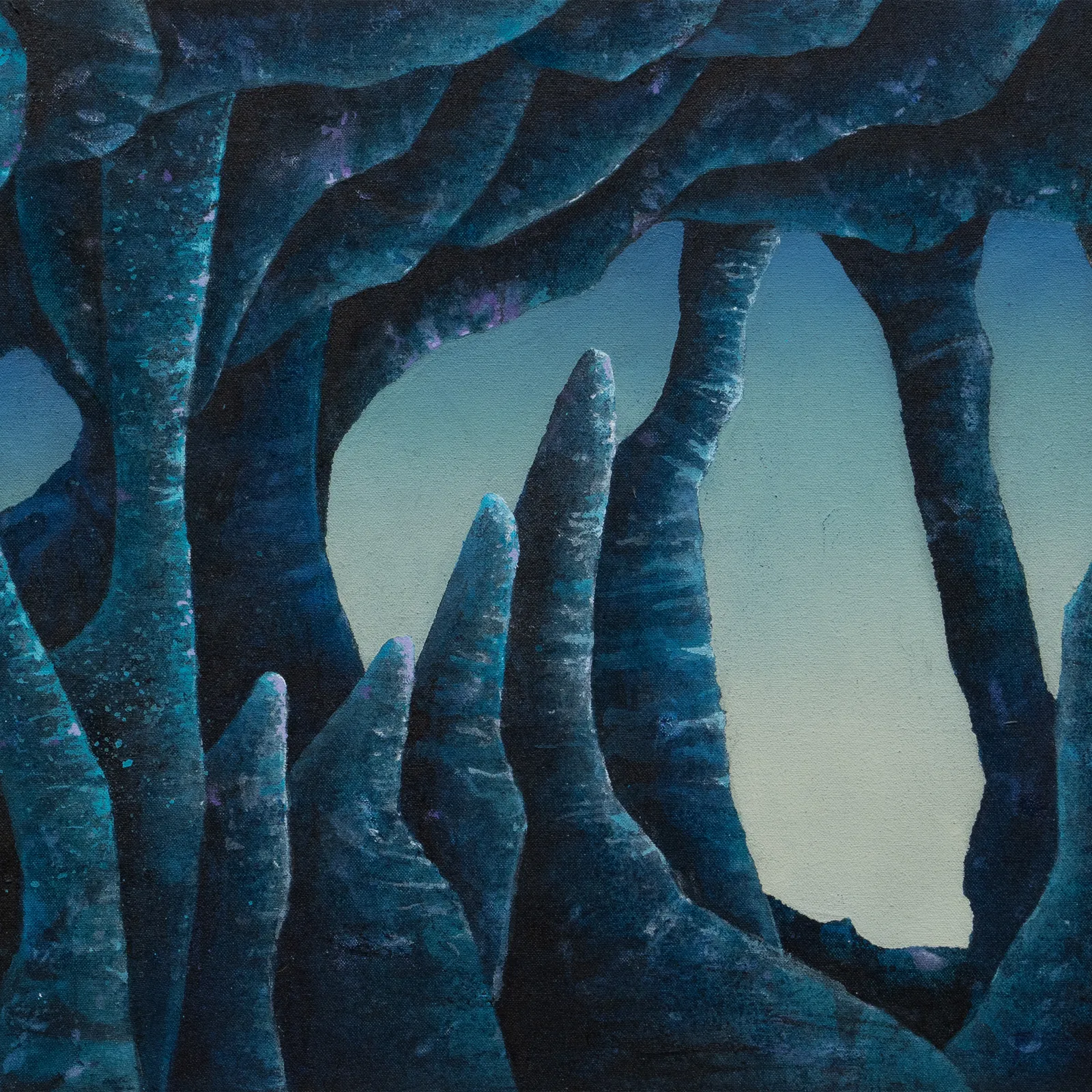 Silvia Giordani (b. 1992) The Sleeping Forest, 2025 Acrylic and oil on canvas 30 × 60 × 3 cm 11 3/4 × 23 5/8 × 1 1/8 in Image courtesy of Buysse Gallery. © Silvia Giordani. All rights reserved.