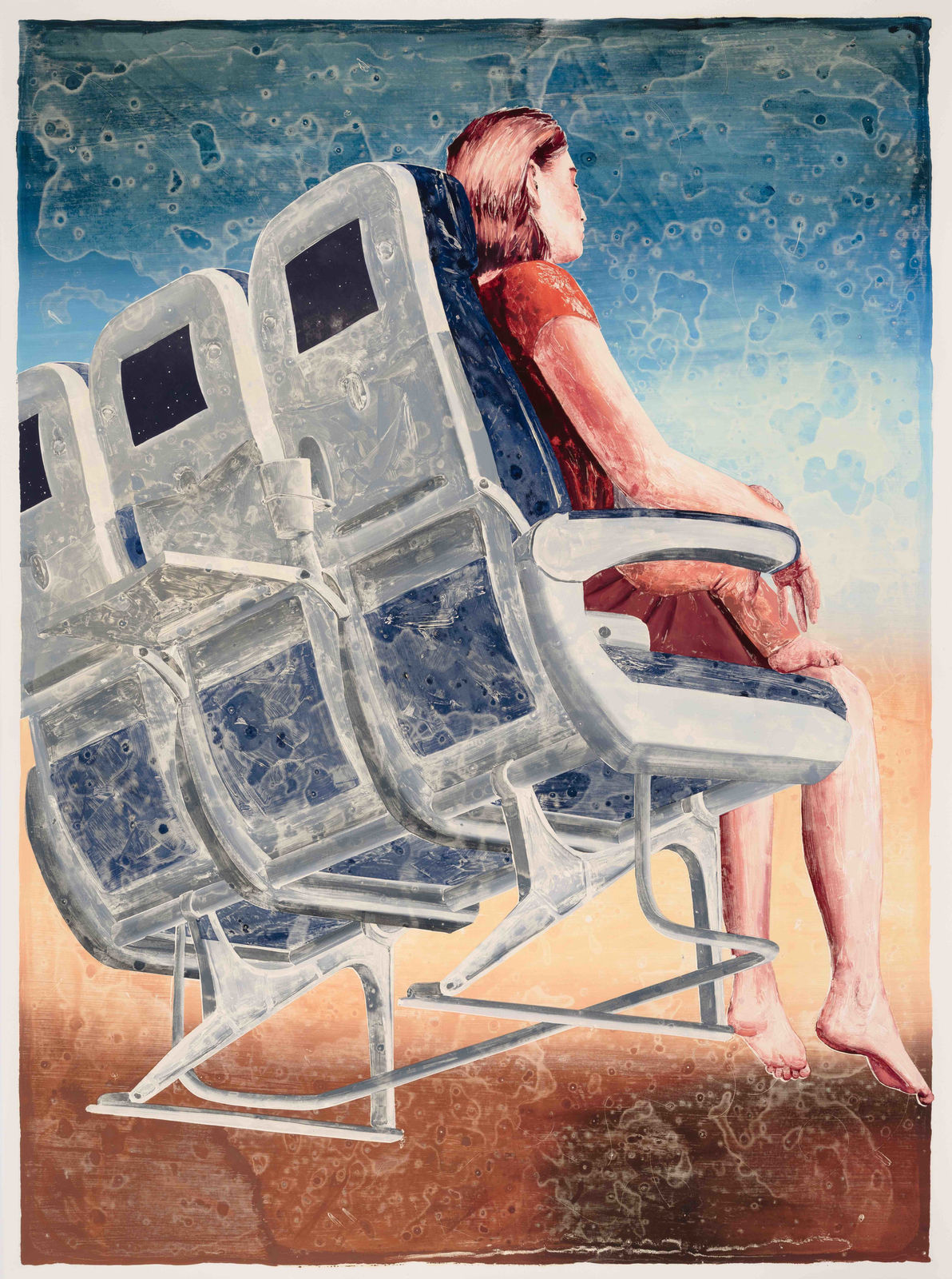 Trustingly, they had gone on a journey to a yet unknown place., 2022 Artwork is signed and dated on the back Monotype, oil color on paper