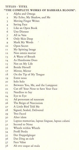 Barbara Bloom, The Complete Works of Barbara Bloom, 1990