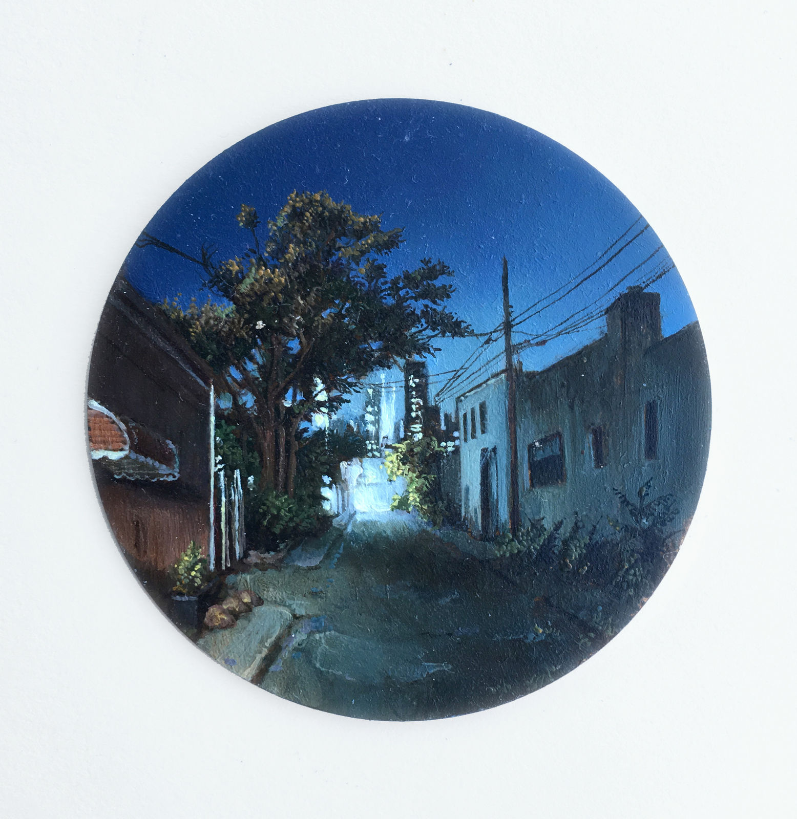 Dina Brodsky Back Alley, Dusk, 2018 oil on copper 2.5 x 2.5 in (BRODSKY 4)