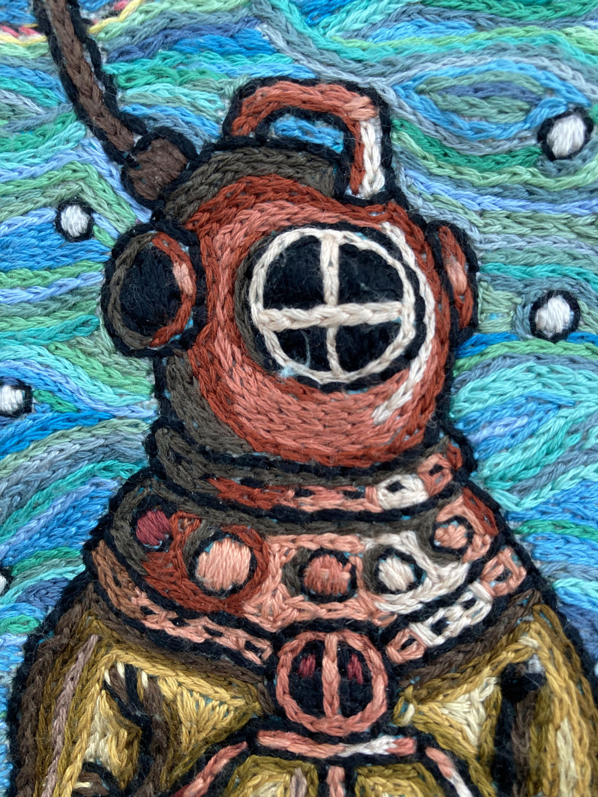 Roz Chast Diver, 2021 hand embroidery 12 x 12 inches (CHAST 346)