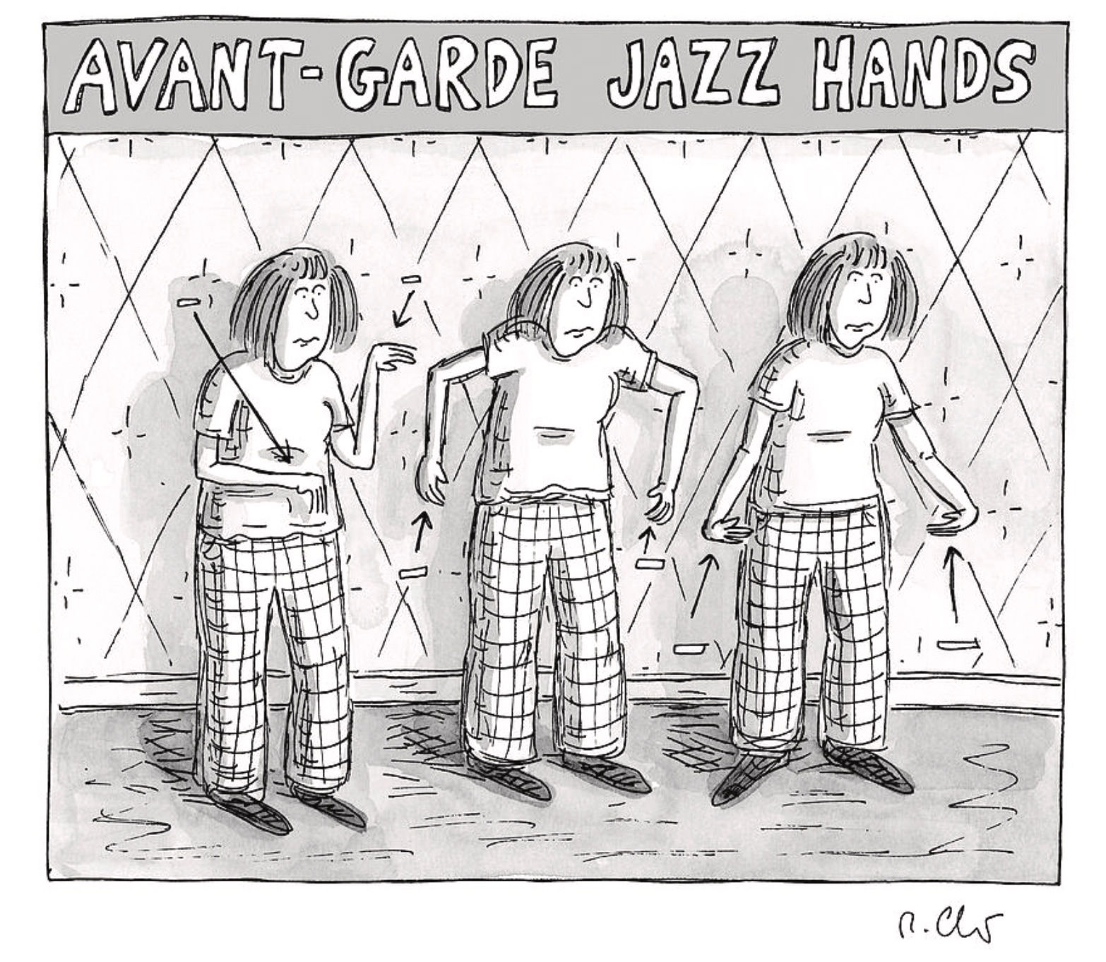Three women performing avant-garde jazz hands.