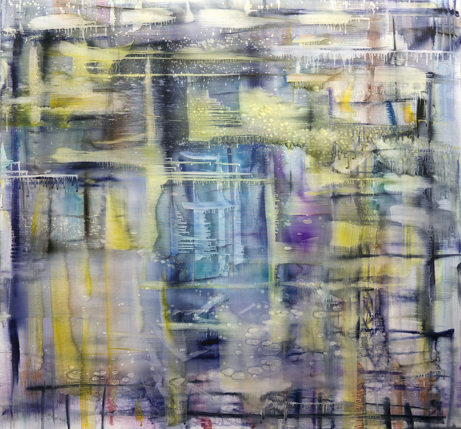 abstracted image of pond in blue and yellow