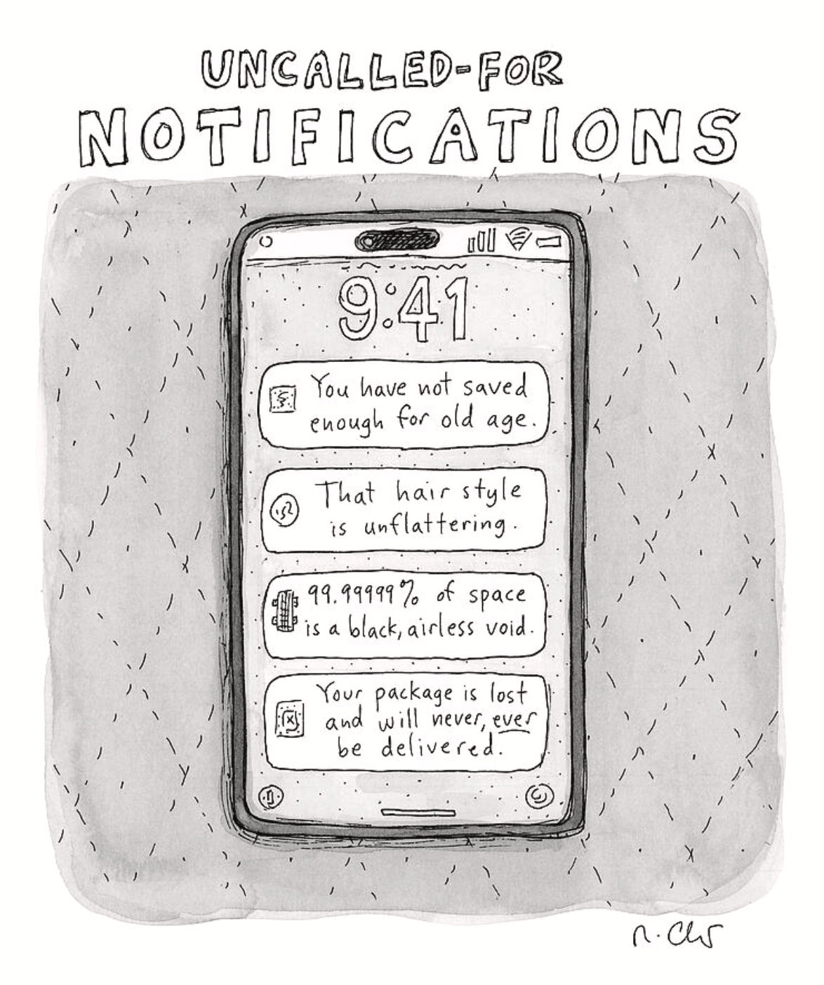 Roz Chast, Uncalled-For Notifications, 2025, April 28