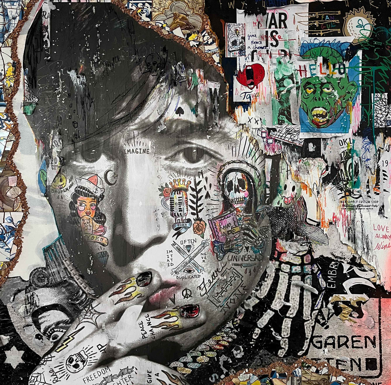 “John Lennon” painting by Stikki Peaches, artist from Canada. Available at Carousel Fine Art, Chicago.