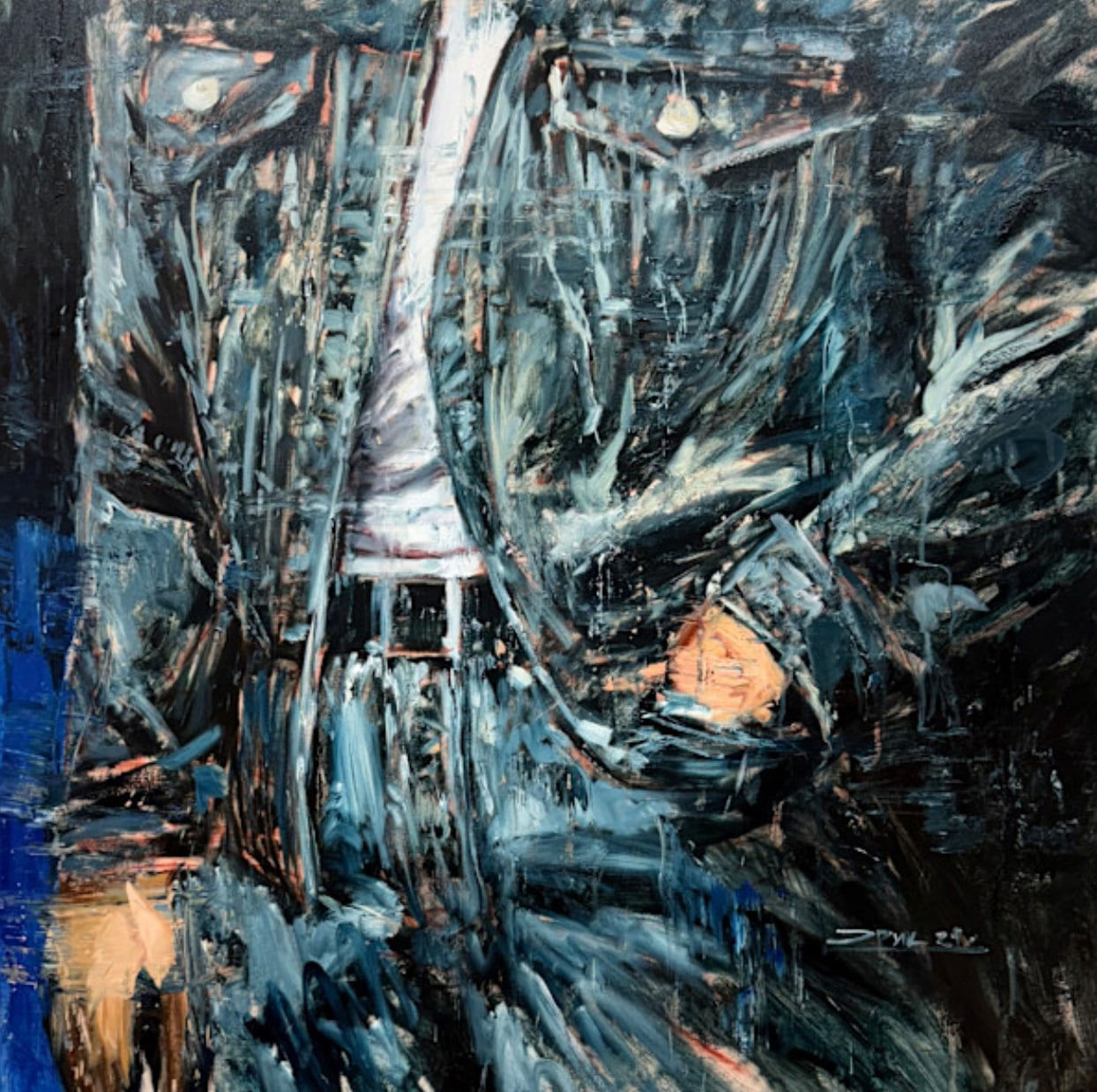 “Denim”, painting by Eric Alfaro artist from Cuba, based in the United States. Available at Carousel Fine Art New Buffalo.