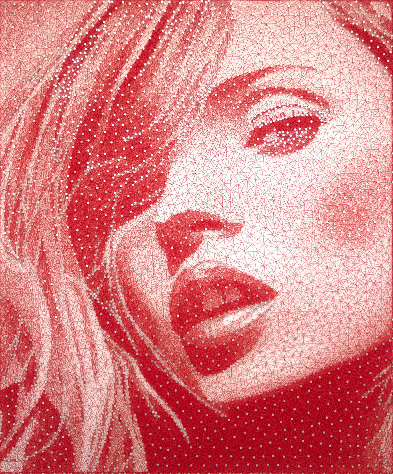 “??” , thread on black board artwork by Nemo Jantzen artist from The Netherlands. Available at Carousel Fine Art.