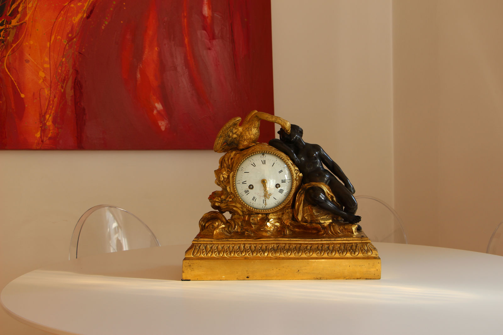 FRENCH GILT BRONZE CLOCK WITH LEDA AND THE SWAN, 1775 circa