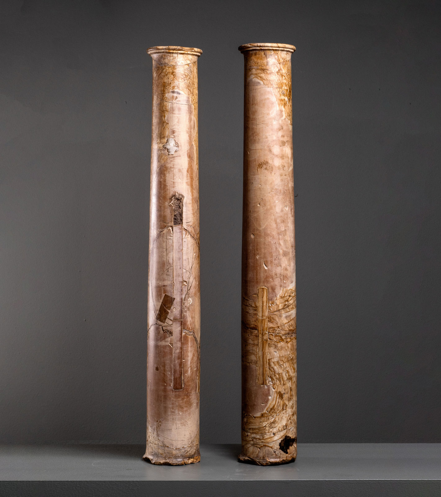 PAIR OF PIETRA PAESINA COLUMNS, Italy, 19th Century