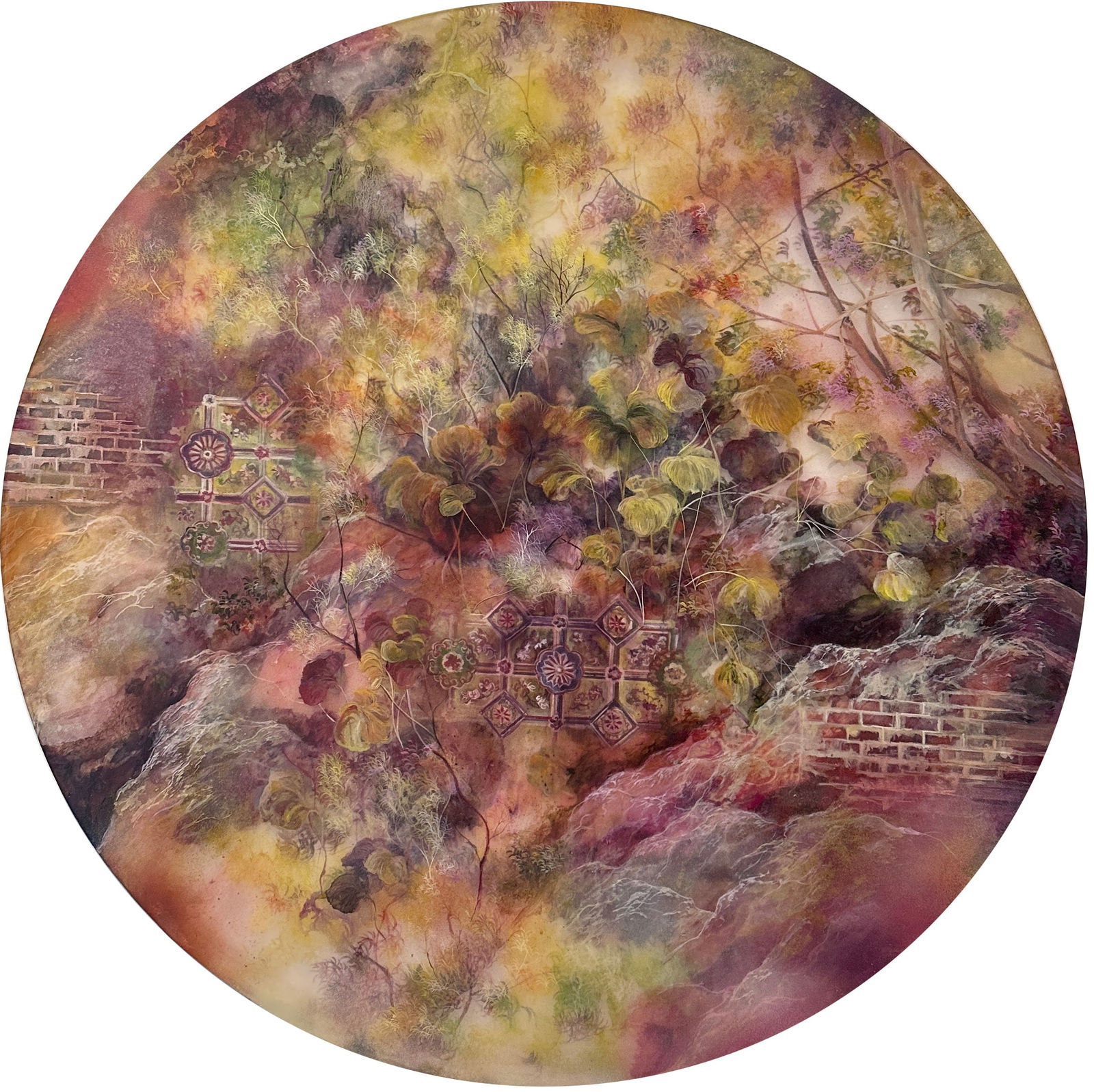 Fatina Kong, Rosy shades transience 雕欄玉瓦染霞色, 2023